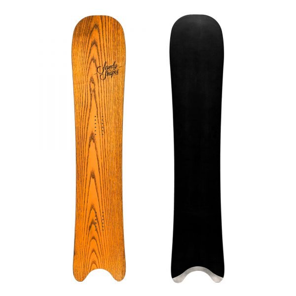 sandy shapes egoista directional freeride snowboard in orange wood