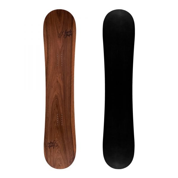 Sandy shapes Ribelle, twin-tip freestyle snowboard in walnut