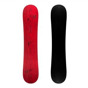 Sandy shapes Ribelle, twin-tip freestyle snowboard in red wood