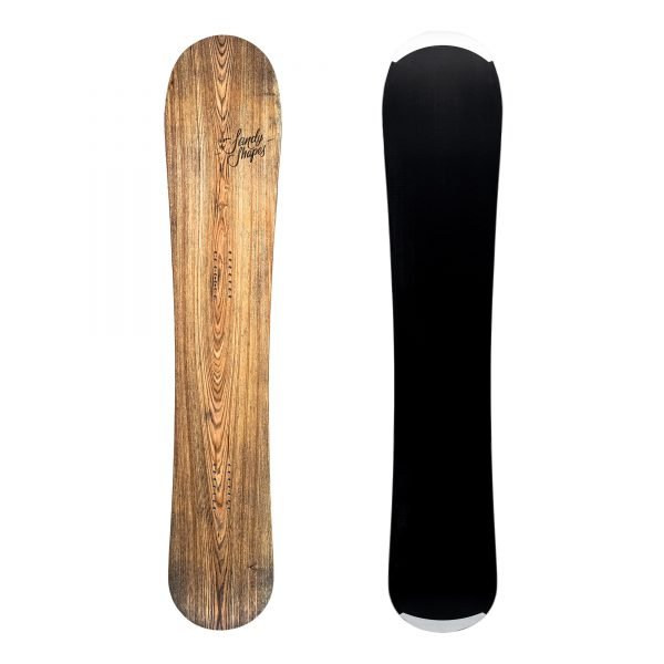 Sandy Shapes Virtuosa, directional freeride snowboard in natural wood