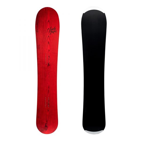 Sandy Shapes Virtuosa, directional freeride snowboard in red wood