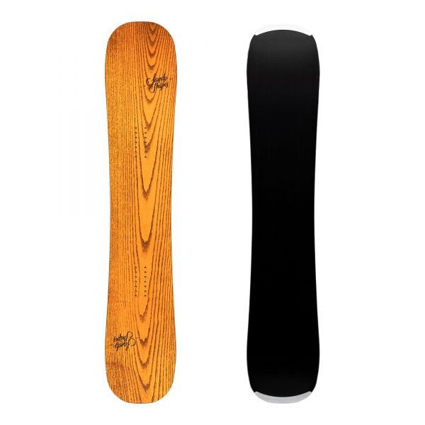 Sandy shapes zingara all-mountain twin-tip snowboard in orange wood
