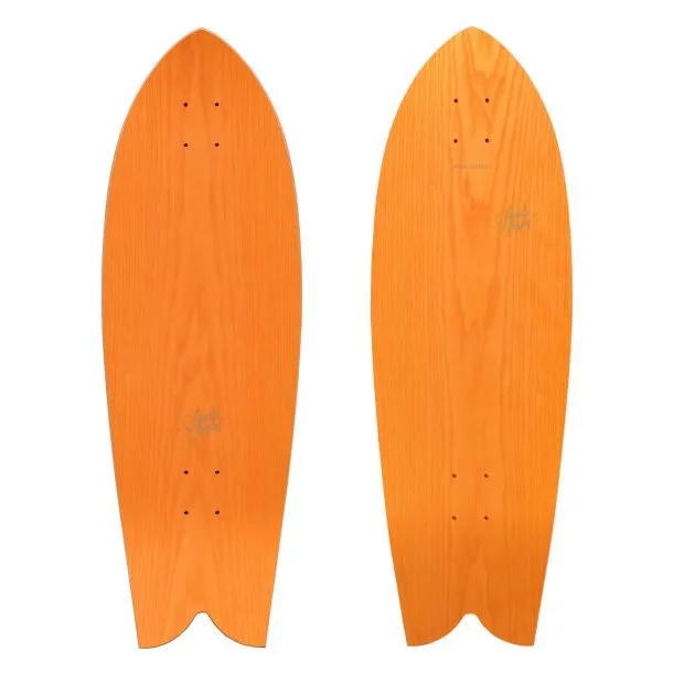 Tropicale: sustainable fish tail surfskate in orange ash wood